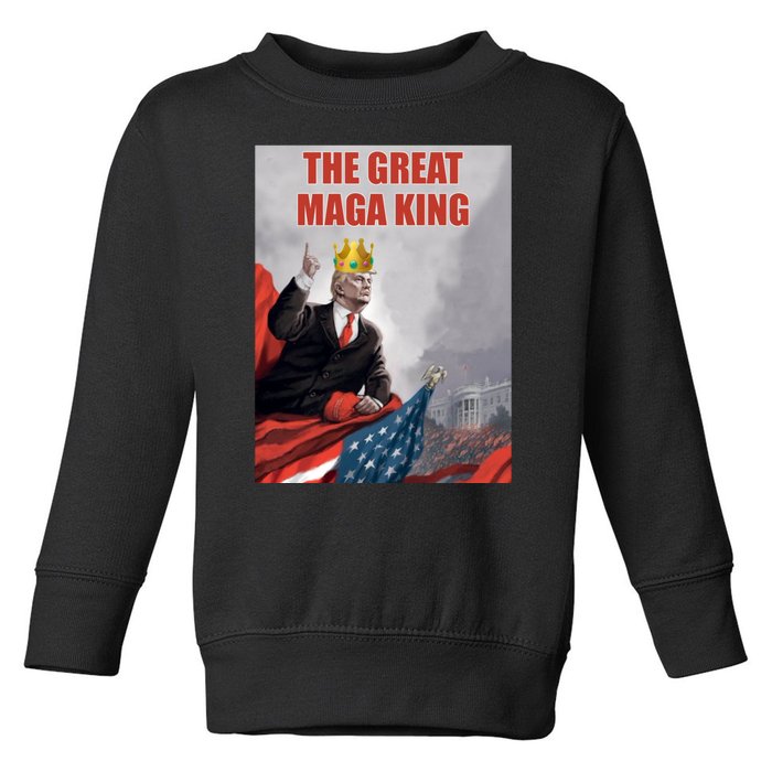 The Great MAGA King Trump 2024 USA Flag Toddler Sweatshirt