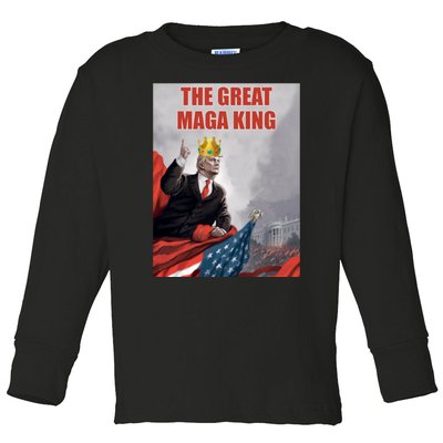 The Great MAGA King Trump 2024 USA Flag Toddler Long Sleeve Shirt