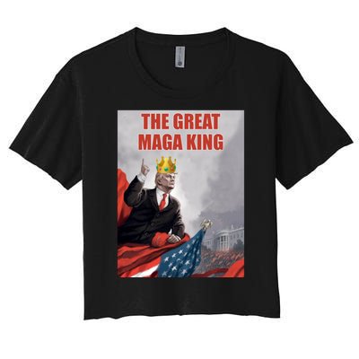 The Great MAGA King Trump 2024 USA Flag Women's Crop Top Tee