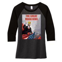 The Great MAGA King Trump 2024 USA Flag Women's Tri-Blend 3/4-Sleeve Raglan Shirt