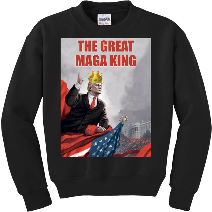 The Great MAGA King Trump 2024 USA Flag Kids Sweatshirt