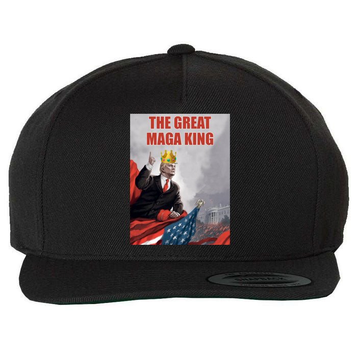 The Great MAGA King Trump 2024 USA Flag Wool Snapback Cap