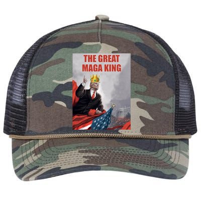 The Great MAGA King Trump 2024 USA Flag Retro Rope Trucker Hat Cap