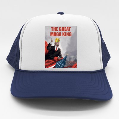 The Great MAGA King Trump 2024 USA Flag Trucker Hat