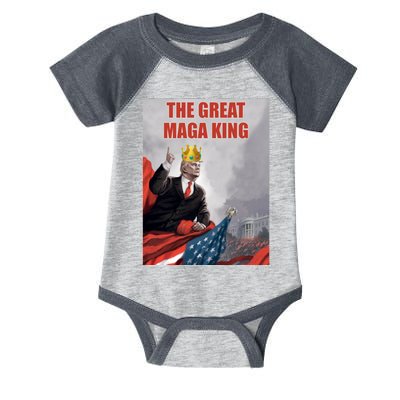 The Great MAGA King Trump 2024 USA Flag Infant Baby Jersey Bodysuit