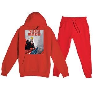 The Great MAGA King Trump 2024 USA Flag Premium Hooded Sweatsuit Set