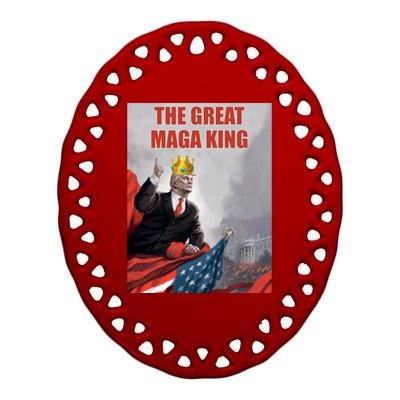 The Great MAGA King Trump 2024 USA Flag Ceramic Oval Ornament