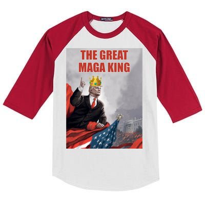 The Great MAGA King Trump 2024 USA Flag Kids Colorblock Raglan Jersey