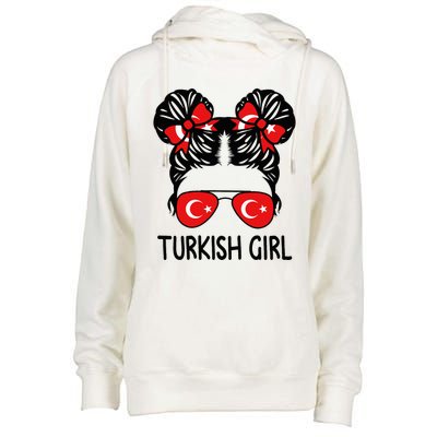 Turkish Girl Messy Hair Turkey Pride Patriotic Womens Funnel Neck Pullover Hood