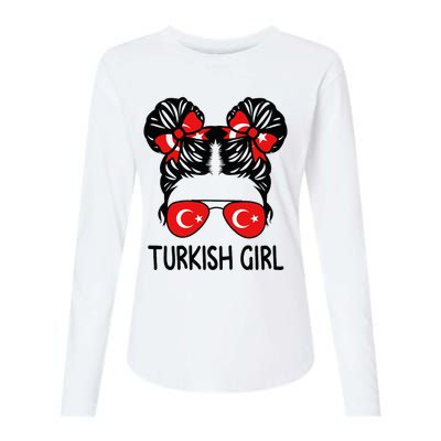 Turkish Girl Messy Hair Turkey Pride Patriotic Womens Cotton Relaxed Long Sleeve T-Shirt