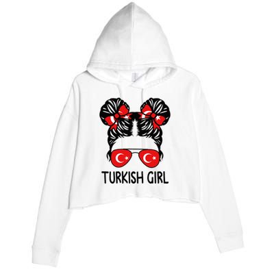 Turkish Girl Messy Hair Turkey Pride Patriotic Crop Fleece Hoodie