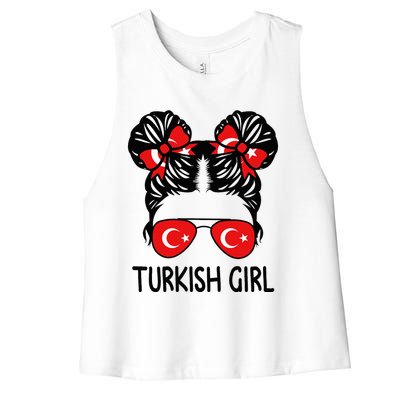 Turkish Girl Messy Hair Turkey Pride Patriotic Women's Racerback Cropped Tank