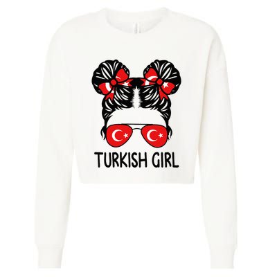 Turkish Girl Messy Hair Turkey Pride Patriotic Cropped Pullover Crew