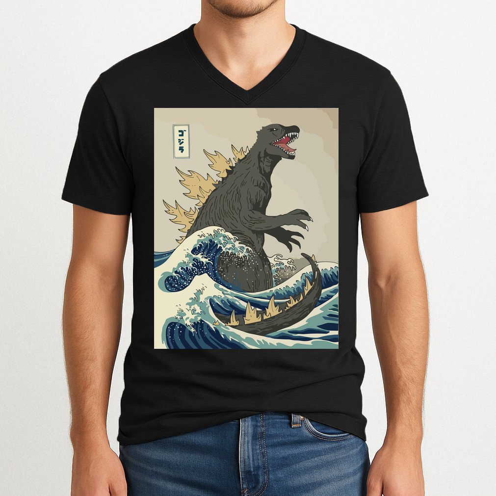 The Great Monster Off Kanagawa Team Wave V-Neck T-Shirt