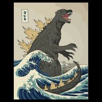 The Great Monster Off Kanagawa Team Wave V-Neck T-Shirt