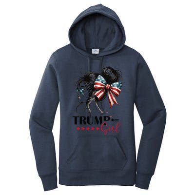 Trump Girl Messy Bun Sunglasses Trump 2024 Usa Flag Gift Women's Pullover Hoodie