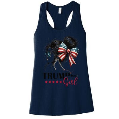 Trump Girl Messy Bun Sunglasses Trump 2024 Usa Flag Gift Women's Racerback Tank