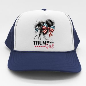 Trump Girl Messy Bun Sunglasses Trump 2024 Usa Flag Gift Trucker Hat