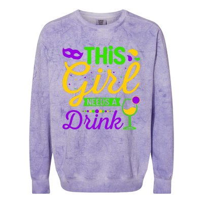 This Girl Needs a Drink - Mardi Gras Girl Alcohol Drinking Colorblast Crewneck Sweatshirt