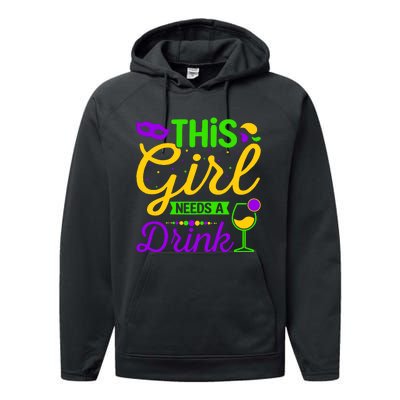 This Girl Needs a Drink - Mardi Gras Girl Alcohol Drinking Performance Fleece Hoodie