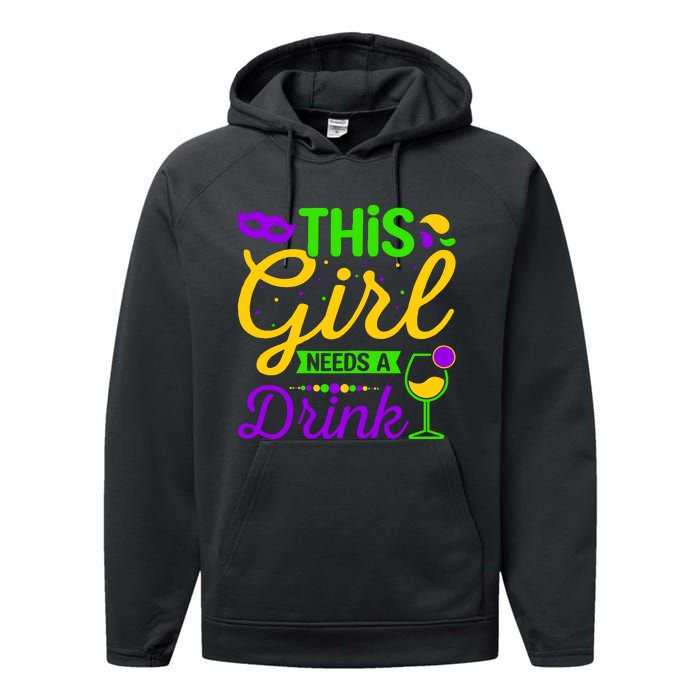 This Girl Needs a Drink - Mardi Gras Girl Alcohol Drinking Performance Fleece Hoodie