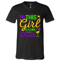 This Girl Needs a Drink - Mardi Gras Girl Alcohol Drinking V-Neck T-Shirt