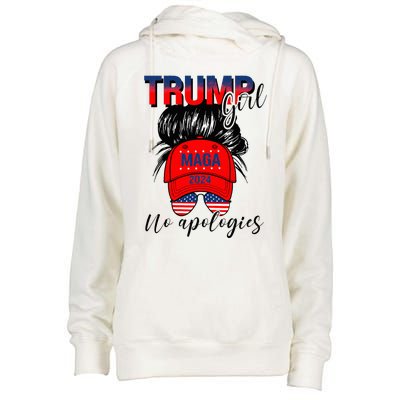 Trump Girl No Apologies Patriotic American Womens Funnel Neck Pullover Hood