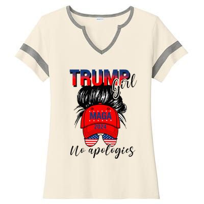 Trump Girl No Apologies Patriotic American Ladies Halftime Notch Neck Tee