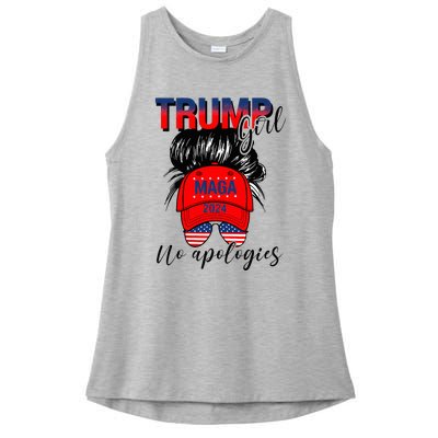 Trump Girl No Apologies Patriotic American Ladies PosiCharge Tri-Blend Wicking Tank