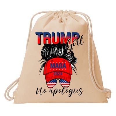 Trump Girl No Apologies Patriotic American Drawstring Bag