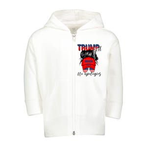 Trump Girl No Apologies Patriotic American Toddler Zip Fleece Hoodie