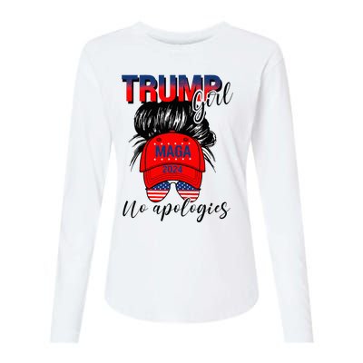 Trump Girl No Apologies Patriotic American Womens Cotton Relaxed Long Sleeve T-Shirt