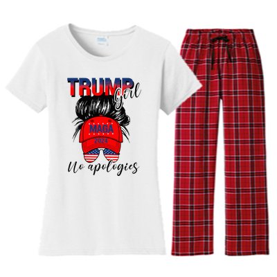 Trump Girl No Apologies Patriotic American Women's Flannel Pajama Set