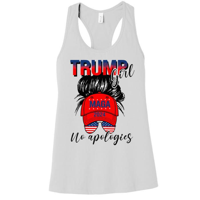 Trump Girl No Apologies Patriotic American Women's Racerback Tank