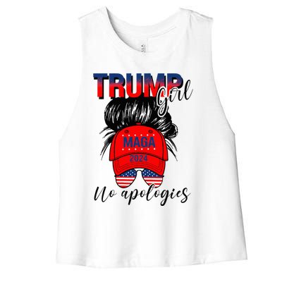 Trump Girl No Apologies Patriotic American Women's Racerback Cropped Tank