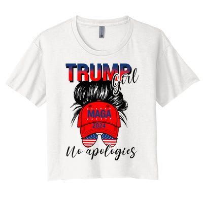 Trump Girl No Apologies Patriotic American Women's Crop Top Tee