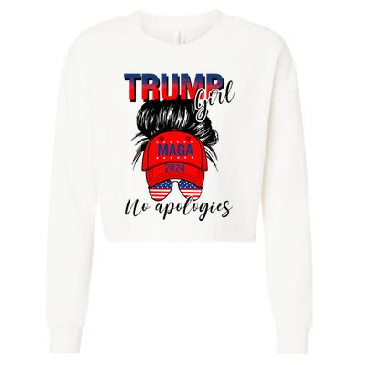 Trump Girl No Apologies Patriotic American Cropped Pullover Crew