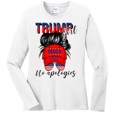 Trump Girl No Apologies Patriotic American Ladies Long Sleeve Shirt