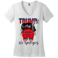 Trump Girl No Apologies Patriotic American Women's V-Neck T-Shirt