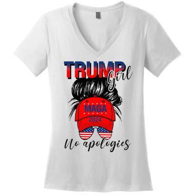 Trump Girl No Apologies Patriotic American Women's V-Neck T-Shirt