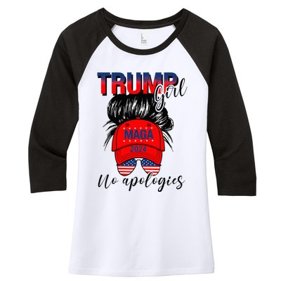 Trump Girl No Apologies Patriotic American Women's Tri-Blend 3/4-Sleeve Raglan Shirt