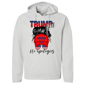 Trump Girl No Apologies Patriotic American Performance Fleece Hoodie