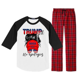 Trump Girl No Apologies Patriotic American Raglan Sleeve Pajama Set