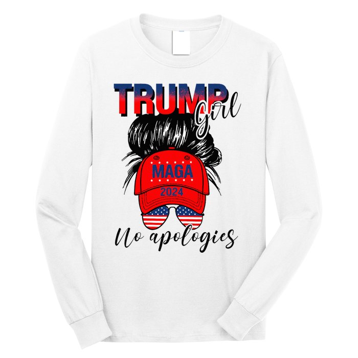 Trump Girl No Apologies Patriotic American Long Sleeve Shirt