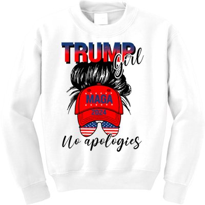 Trump Girl No Apologies Patriotic American Trump 2024 Kids Sweatshirt