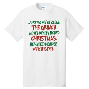 The Grinc Never Really Hated Christmas Funny Tall T-Shirt