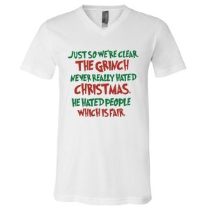 The Grinc Never Really Hated Christmas Funny V-Neck T-Shirt