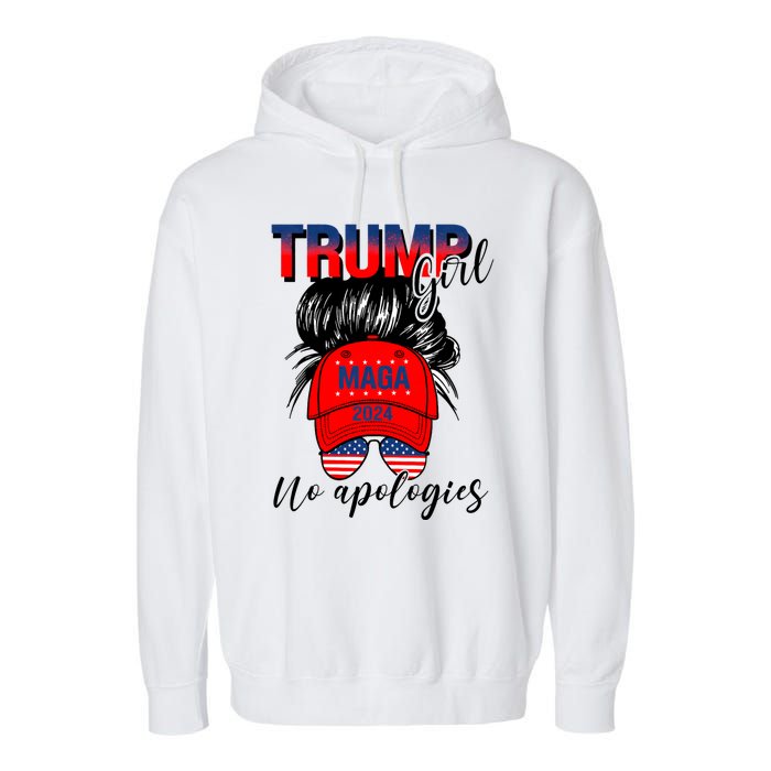 Trump Girl No Apologies Patriotic American Trump 2024 Garment-Dyed Fleece Hoodie