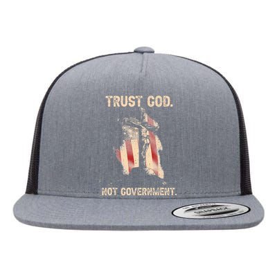 Trust God Not Government Christian Faith Cross Us Flag Flat Bill Trucker Hat