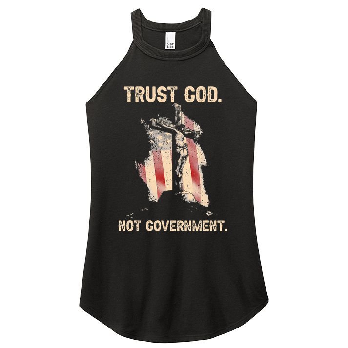 Trust God Not Government Christian Faith Cross Us Flag Women's Perfect Tri Rocker Tank